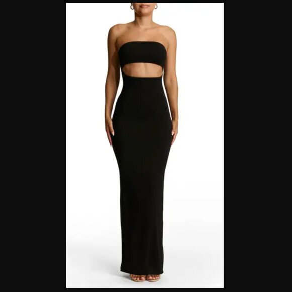 naked wardrobe Dresses & Skirts - NWT Naked Wardrobe Smooth Tube Cutout Strapless Maxi Dress in Black Size Large